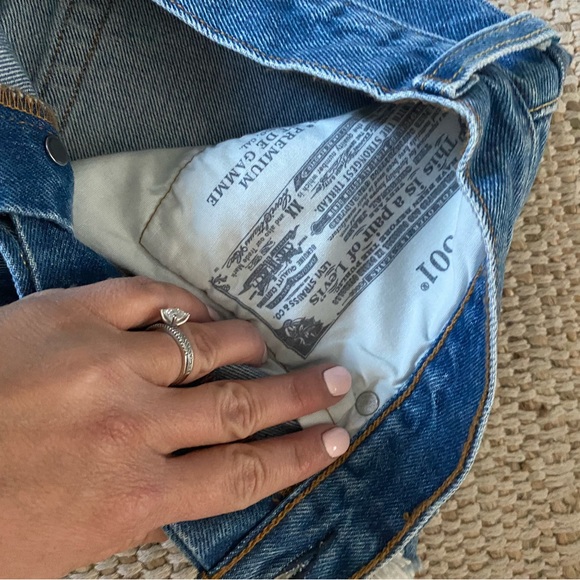 Levi's Blue Distressed Jean Shorts with Frayed Hem - Picture 4 of 5